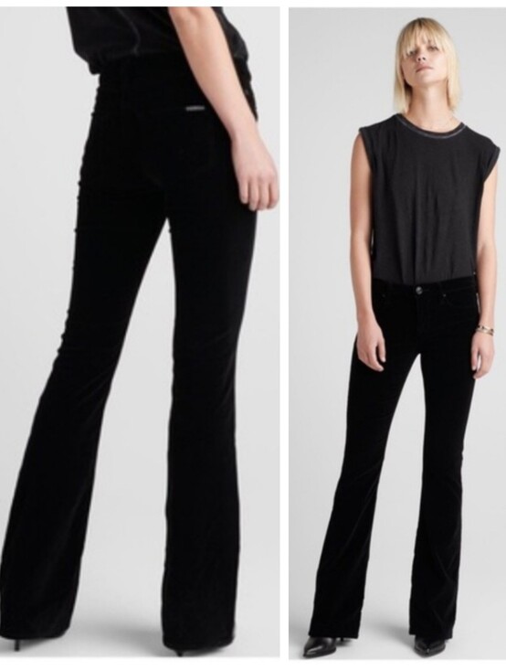 Hudson Jeans Pants - Hudson Drew Mid-rise Boot Cut Black Velvet Flared Pants Women's 29 Quiet Luxury